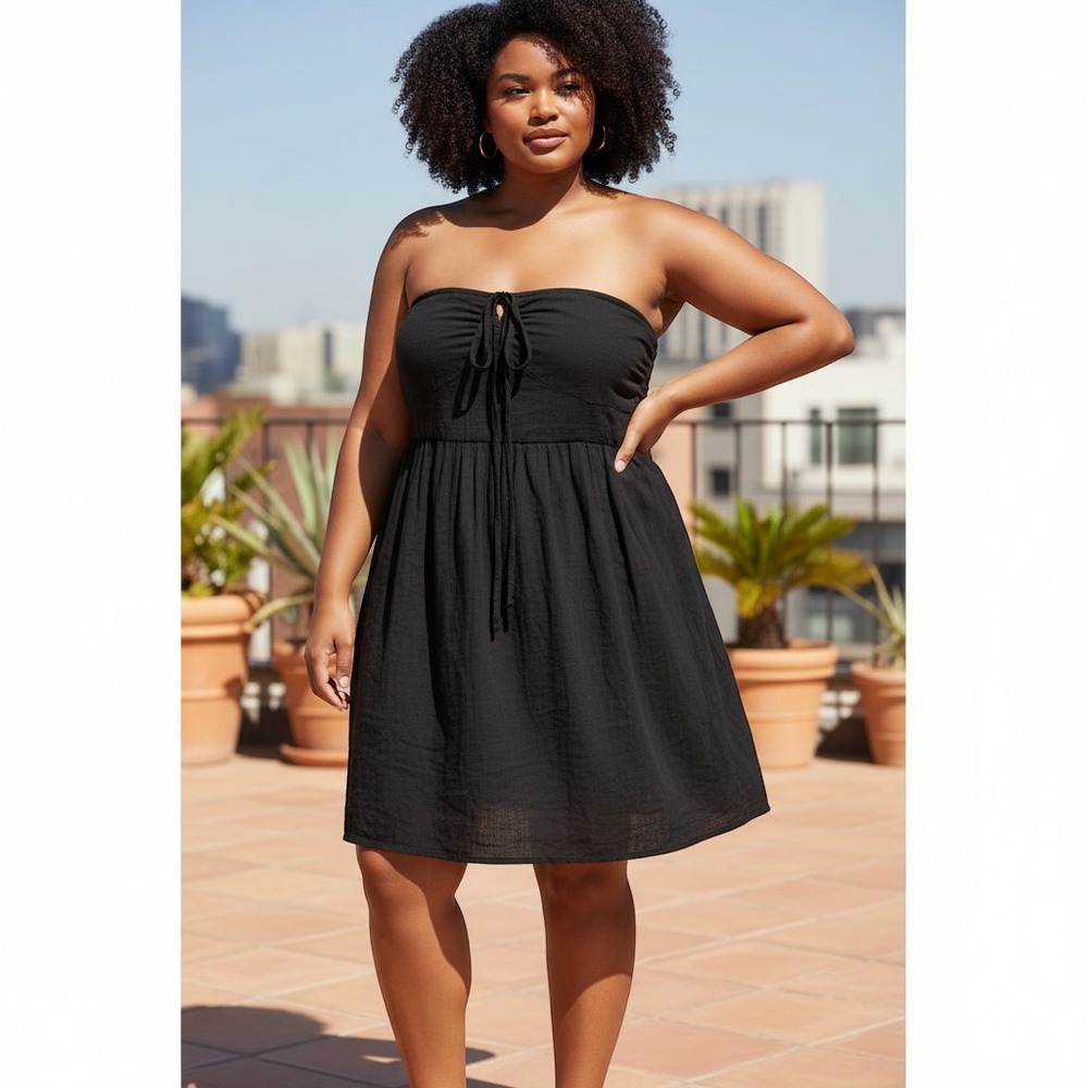 Modcloth Plus Size 1X Strapless Sundress Black Babydoll Beach Vacation Basic